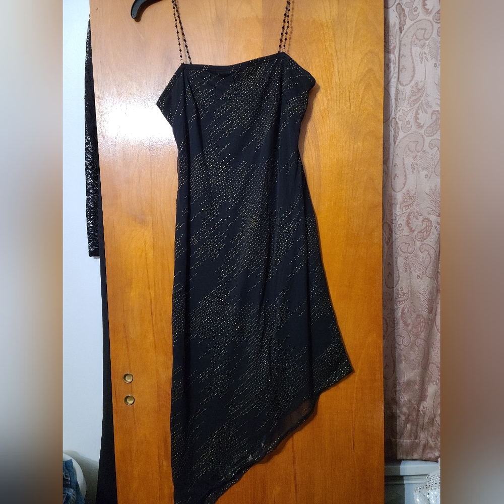 Black sparkling dress, slant cut design,  size m